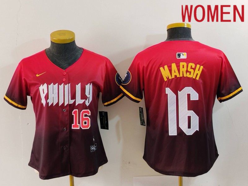 Women Philadelphia Phillies #16 Marsh Red City Edition 2024 Nike MLB Jersey style 2->women mlb jersey->Women Jersey